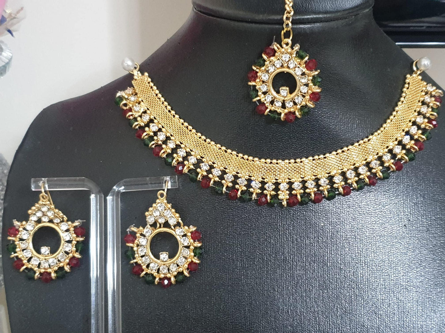 Gold Base Asian Style Multicolour Stone Jewellery Set