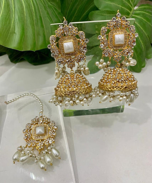 Indian Big Bollywood Style, Wedding Jhumka Earings Set Tikka