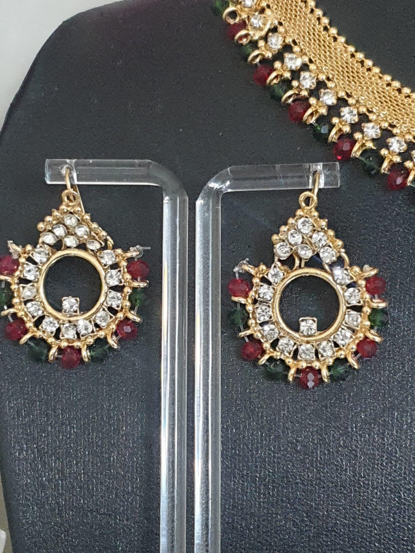 Gold Base Asian Style Multicolour Stone Jewellery Set