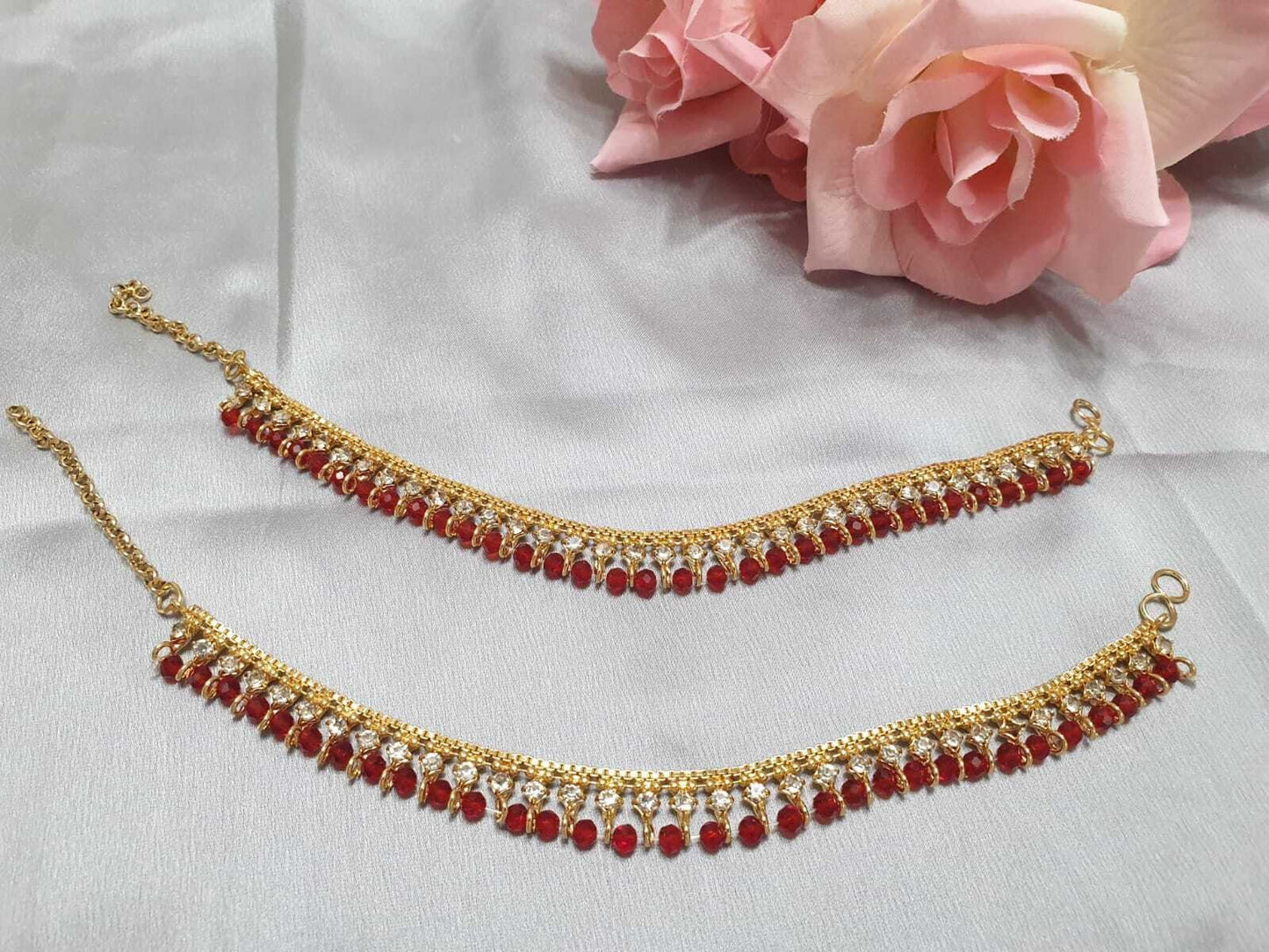 Bollywood Style Gold And Silver Base Small Pearl Payal Anklet