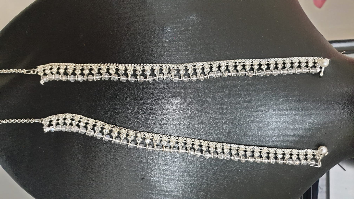 Bollywood Style Gold And Silver Base Small Pearl Payal Anklet