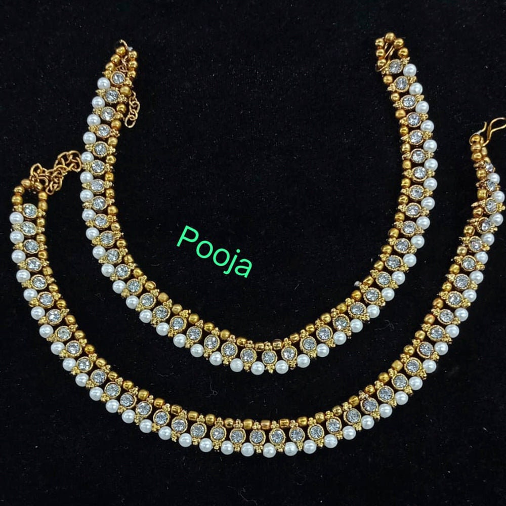 Bollywood Style Gold And Silver Base Small Pearl Payal Anklet