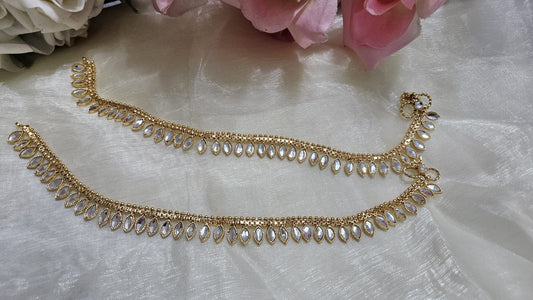 Gold Plated Kundan & pearl Studded Adjustable Bridal Anklets/Payal