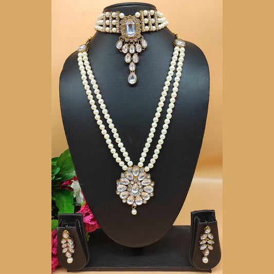 Bollywood Style Kundan Austrian & Crystal Stone Double Necklace Set