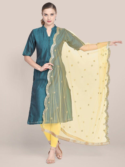 Embroidered Net Mirror Scalleop Border Dupatta