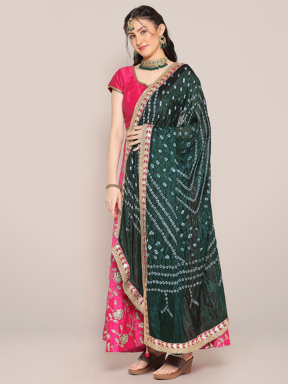 Bandhini Silk Printed Dupatta With Gotta Patti Border And Small Pearls Lace