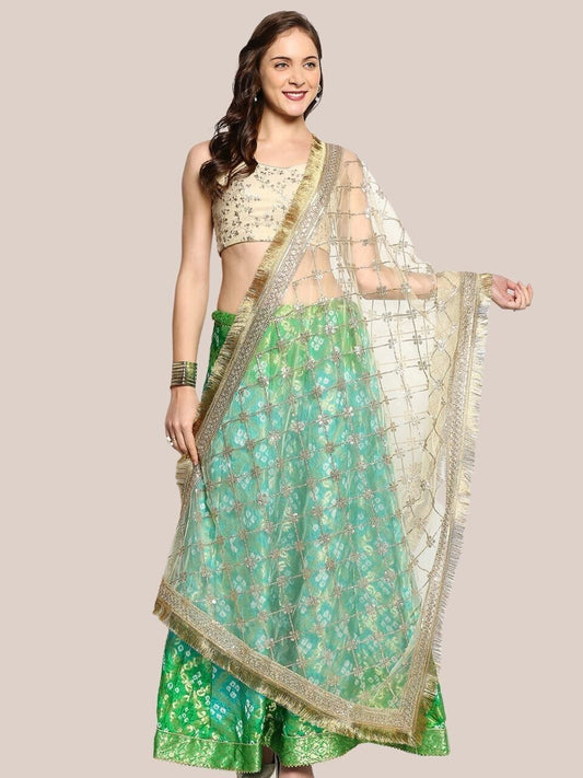 Embroidered Gold Net Bridal/Wedding & Mehndi Nikaah Gotta Dupatta