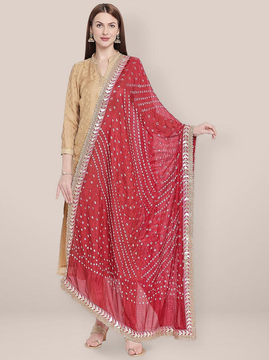 Bandhini Silk Printed Dupatta With Gotta Patti Border And Small Pearls Lace