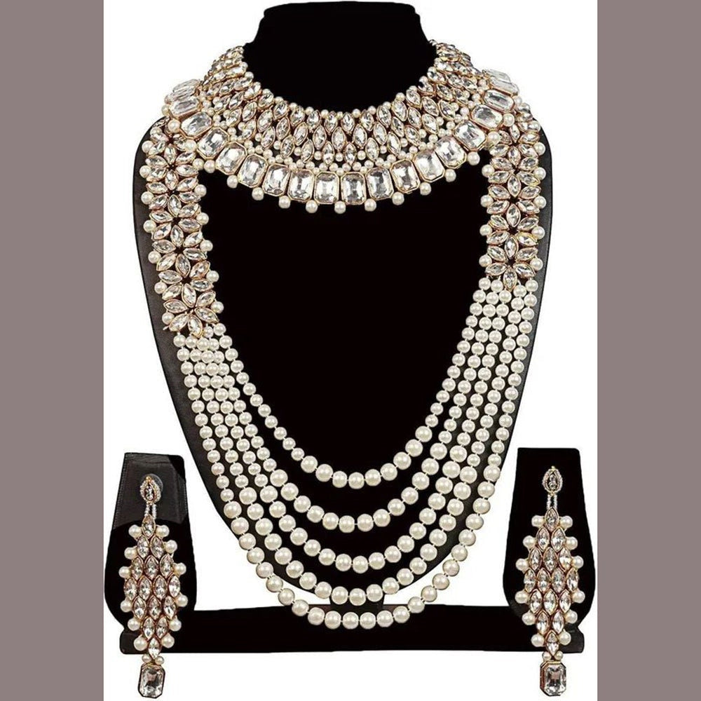 Pearls Multi layers Long Necklace Full Bridal Jewellery Set