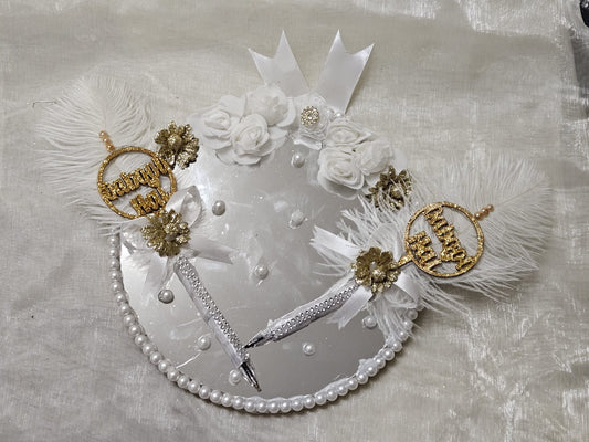 Floral mirrored  nikkah plate pair feather pen | Wedding Accessories