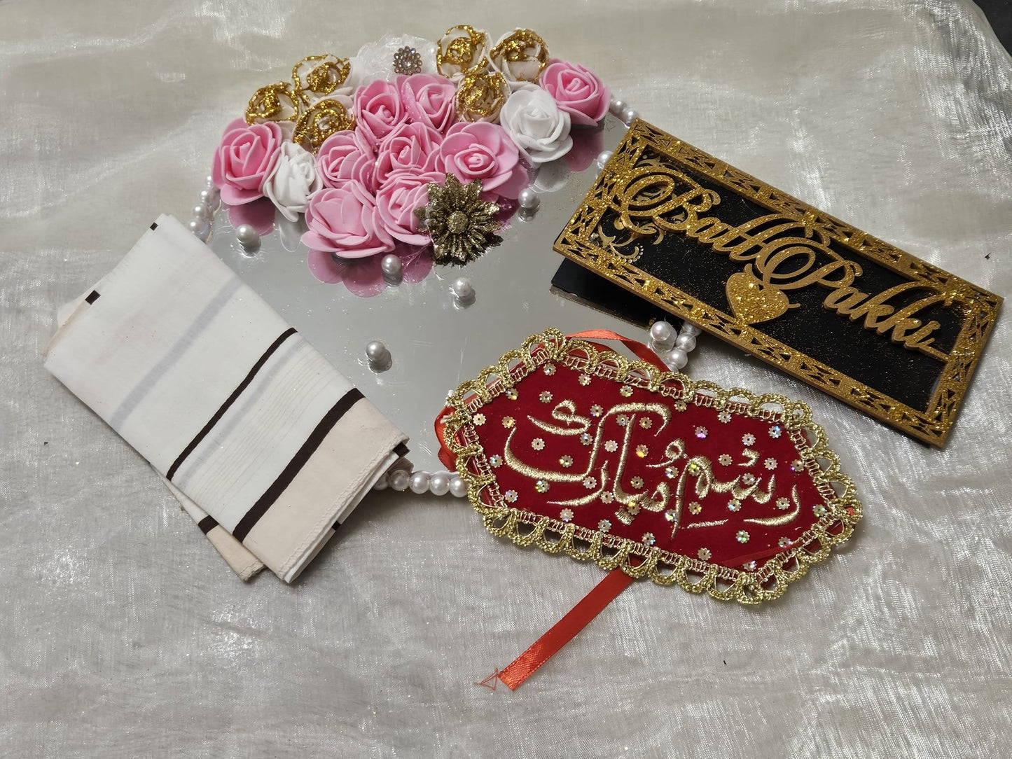 Engagement Set Mirrored Floral mirror Baat Pakki Rasm Tray Imam Zamin