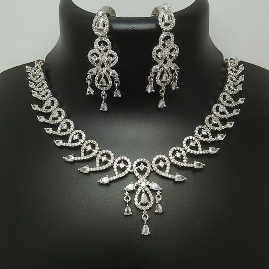 Silver Plated Indian Jewellery American Diamond High Quality Full Necklace Set