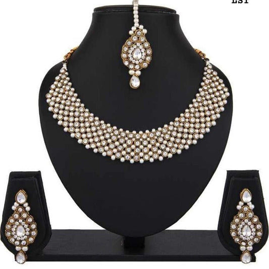 Antique Gold Plated  Beads Choker Necklace Set With Tikka
