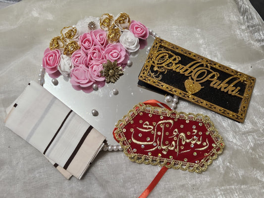 Engagement Set Mirrored Floral mirror Baat Pakki Rasm Tray Imam Zamin
