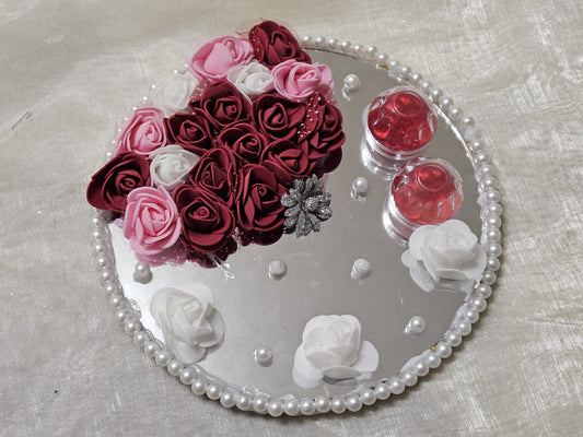 Floral mirror Engagement Tray Plate with 2 ring boxes Wedding Decorations