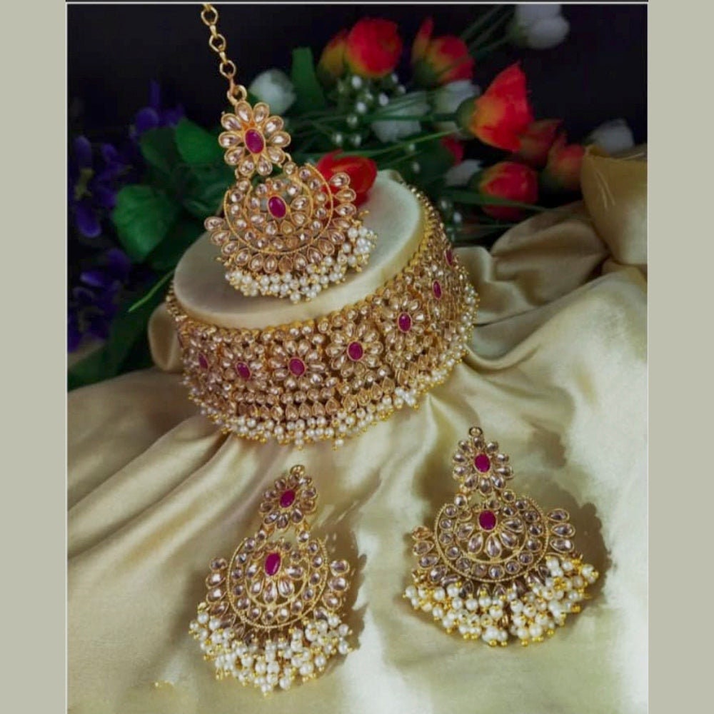Indian Wedding Gajra Style Pearls Choker Set Tikka Earrings