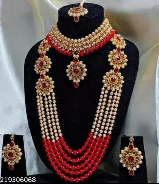 Indian Bridal Full Jewellery Set Raani Haar Choker Tikka Earrings