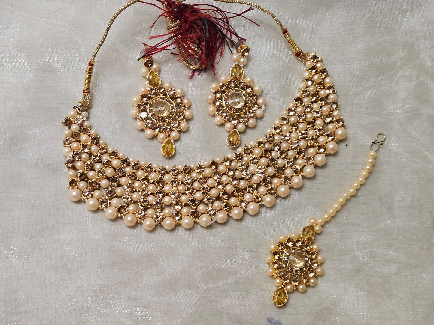 Asian Wedding Jewellery Gold Finish Champagne Stone Set