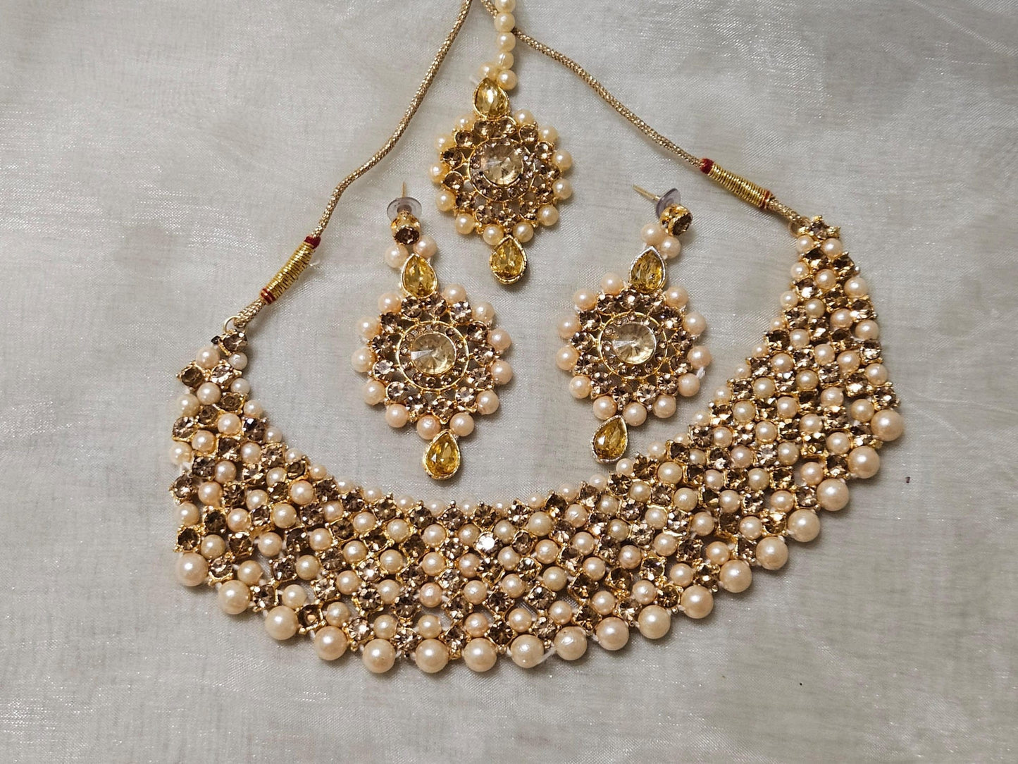 Asian Wedding Jewellery Gold Finish Champagne Stone Set