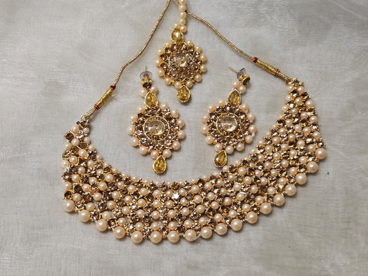 Asian Wedding Jewellery Gold Finish Champagne Stone Set