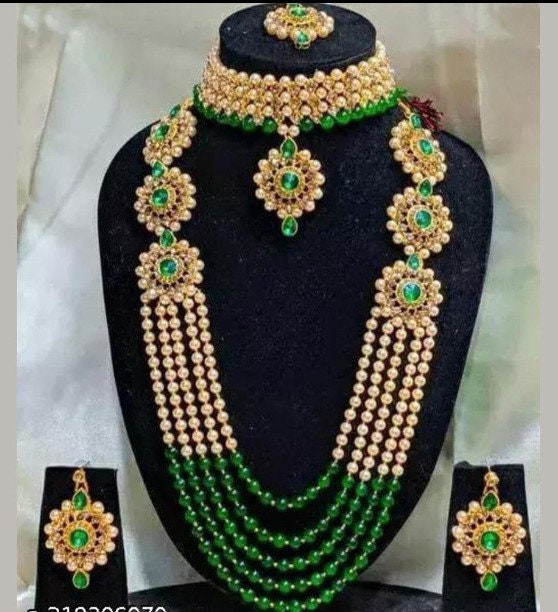 Indian Bridal Full Jewellery Set Raani Haar Choker Tikka Earrings