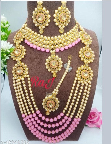 Indian Bridal Full Jewellery Set Raani Haar Choker Tikka Earrings