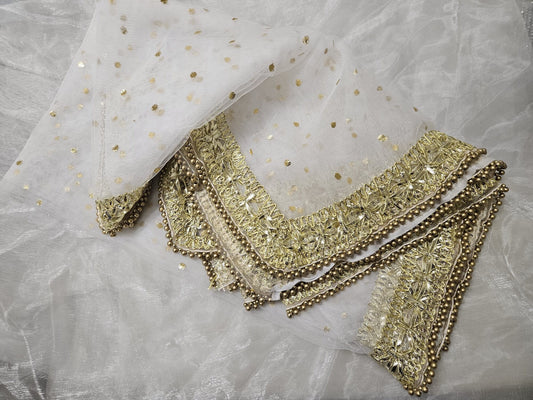 Gota Border paste printed net Dupatta with pearls lace Nikkah Rukhsati