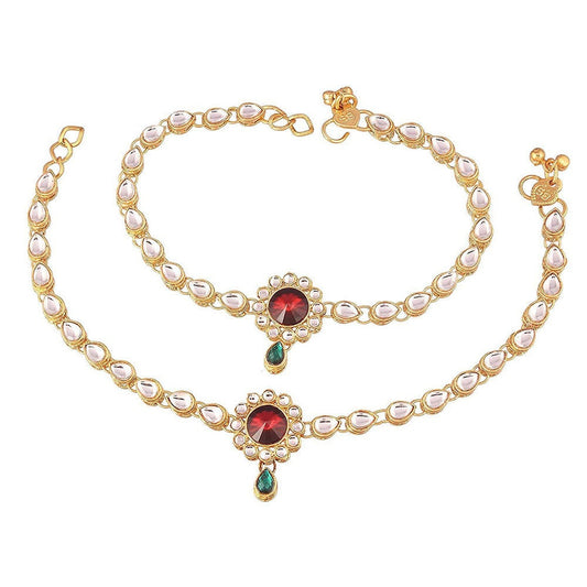Gold-Plated Fancy Kundan Strand  Stones Anklet For Women