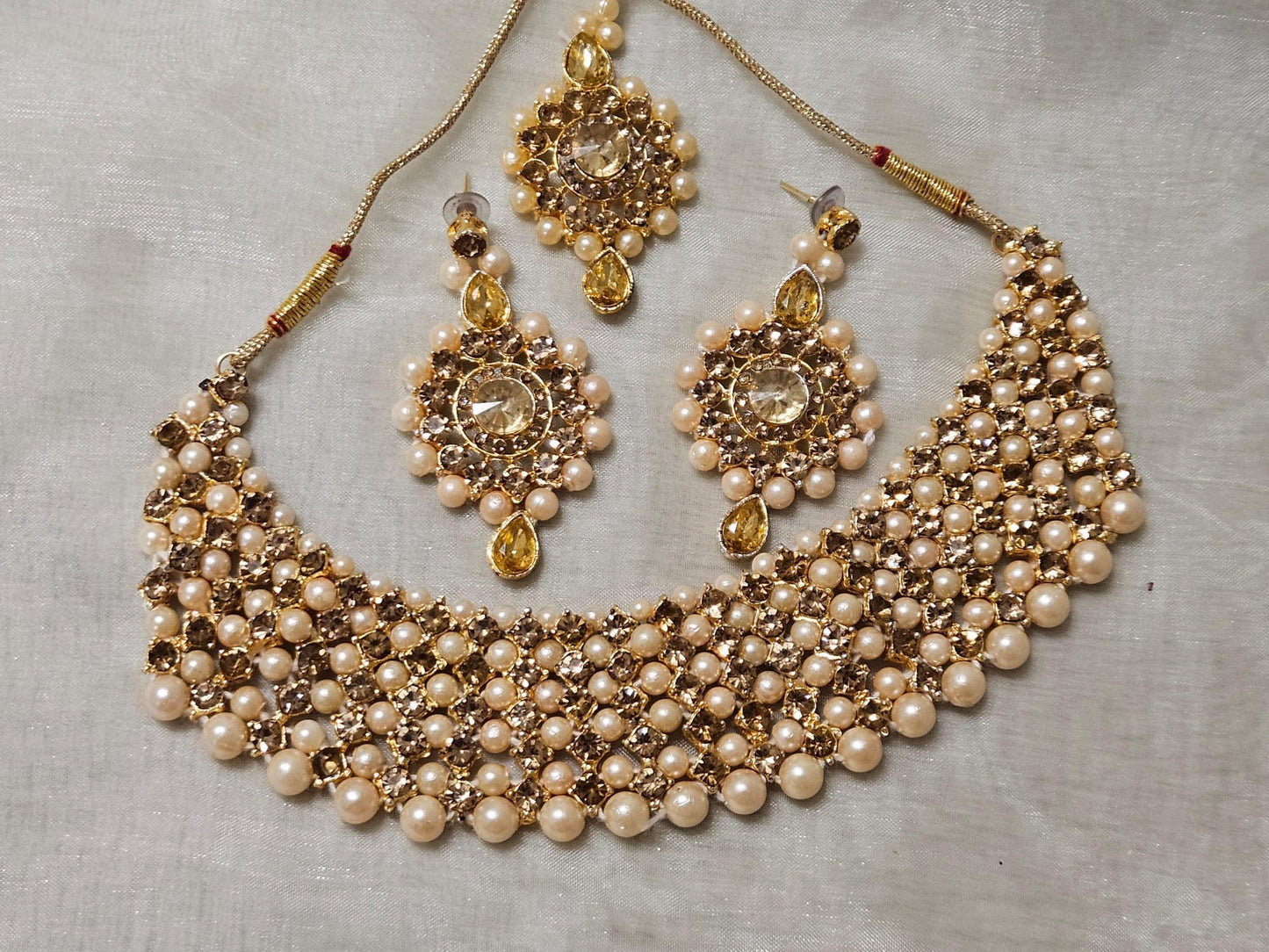 Asian Wedding Jewellery Gold Finish Champagne Stone Set