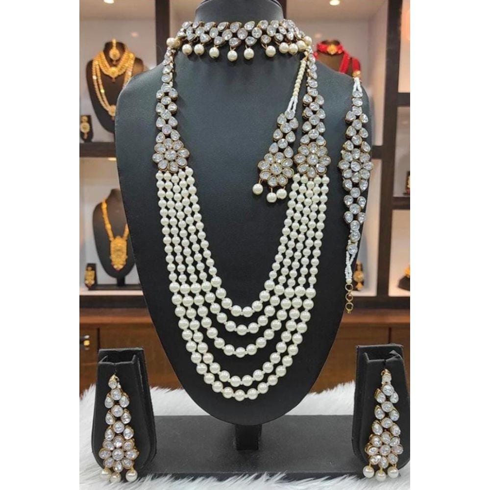 Pearls Multi layers Double Necklace Mala Earrings Bracelet Full Set