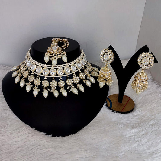 Asian Gold Plated Kundan Necklace Set Jhumki Earrings