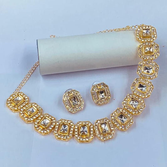 Gold Plated Austrian Stone Necklace Set Stud Earrings