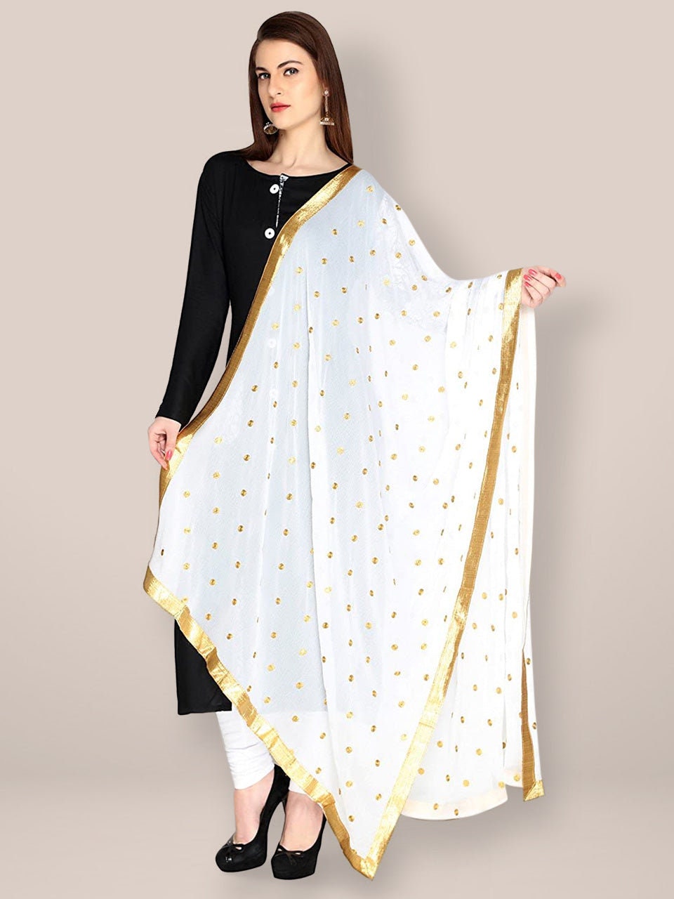 Embroidered Gold Botti Chiffon Dupatta Scarf Wedding Wear
