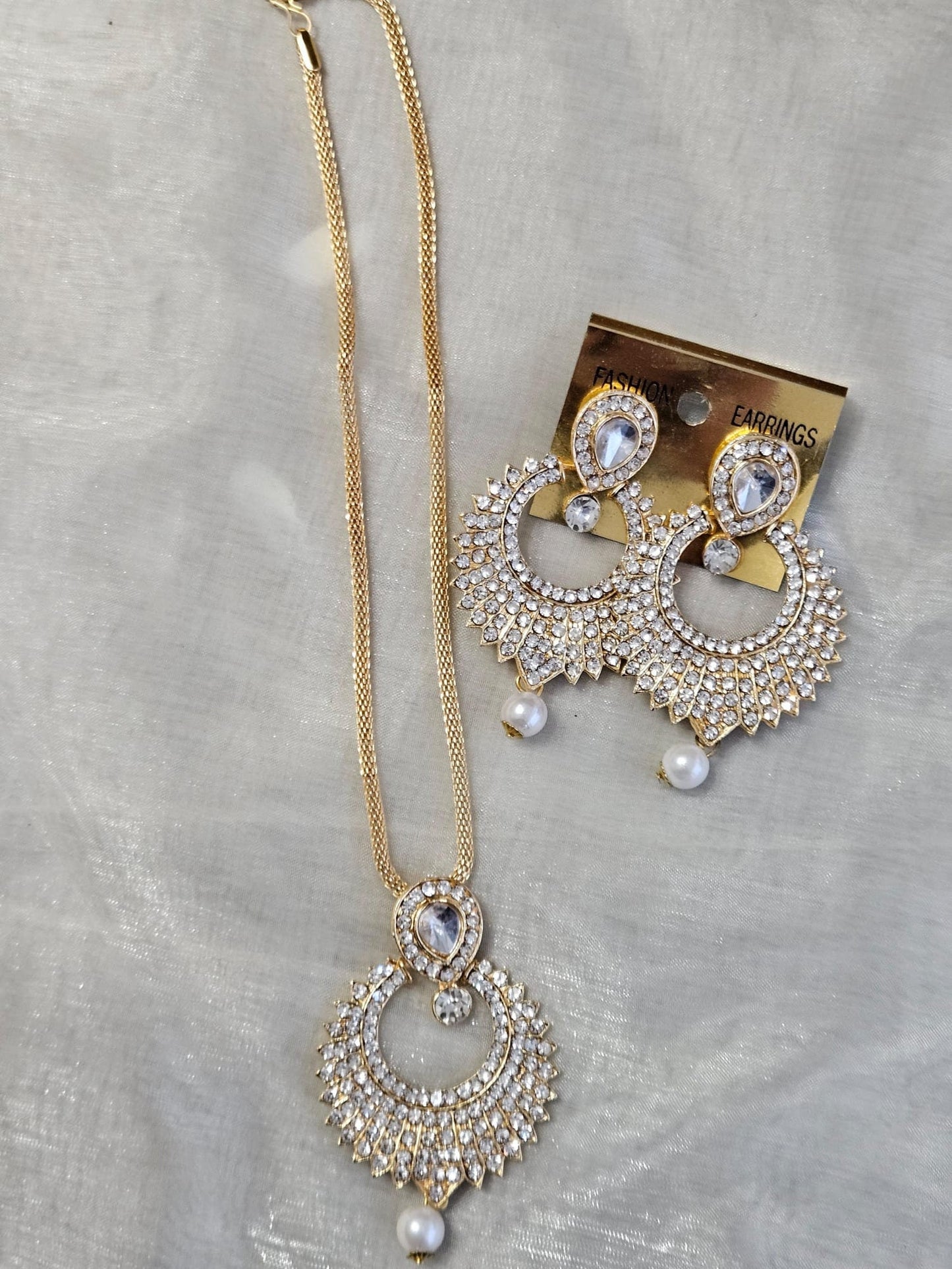 Gold Plated Pendant Austrian Stone Chain Jewellery Set With Earrings