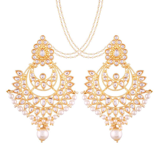 Indian Designer Kundan Gold Finish Kundan & Pearl Dangler Earrings
