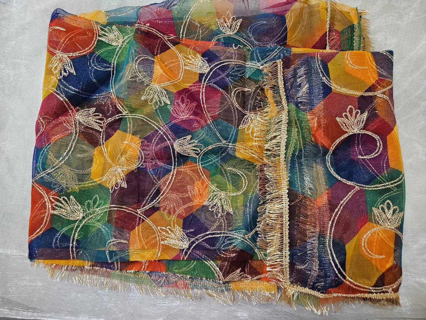 Gota Embroidered Multicolour Organza Dupatta For Mehndii Dholki