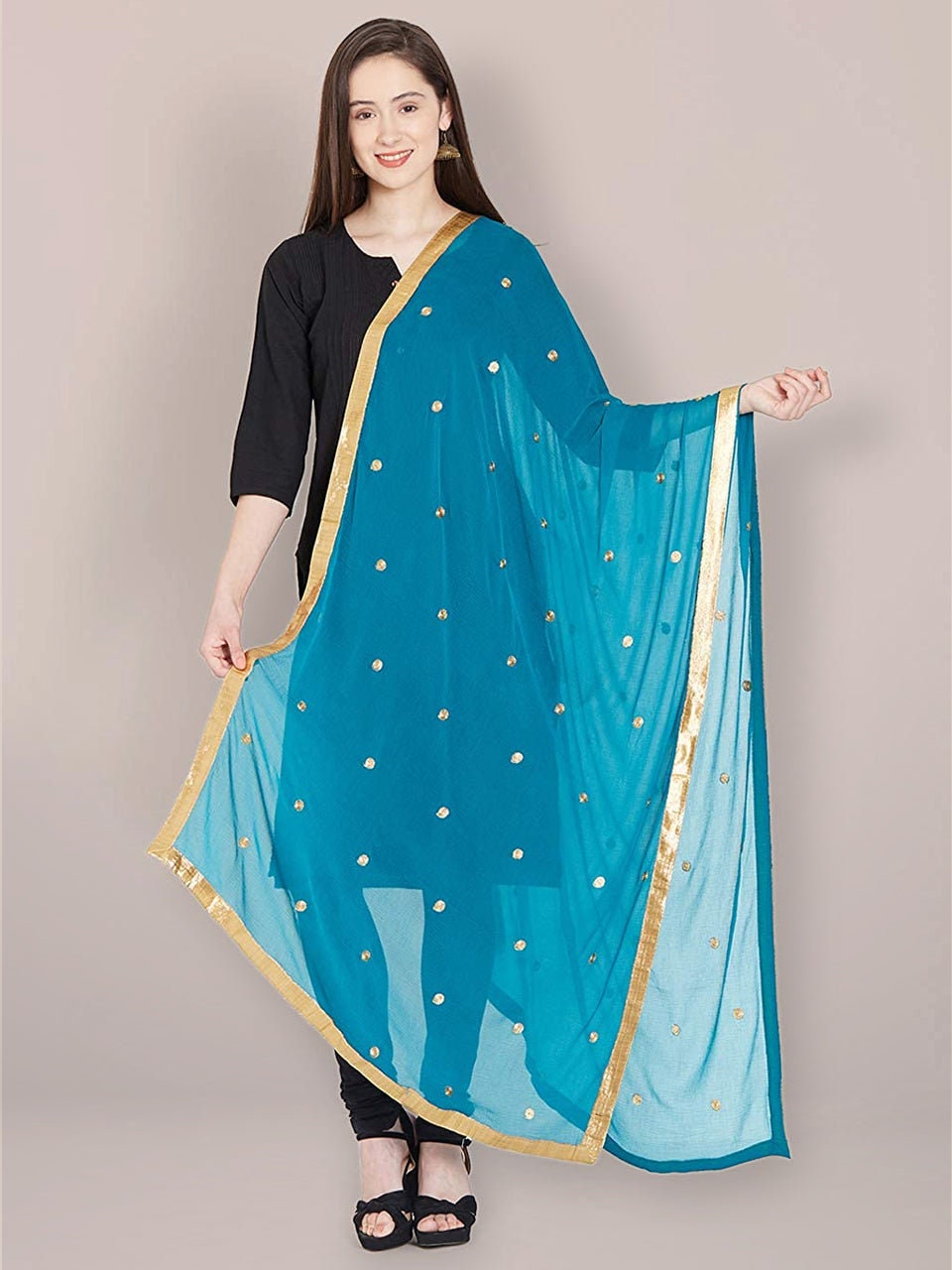 Embroidered Gold Botti Chiffon Dupatta Scarf Wedding Wear