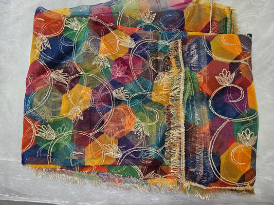 Gota Embroidered Multicolour Organza Dupatta For Mehndii Dholki