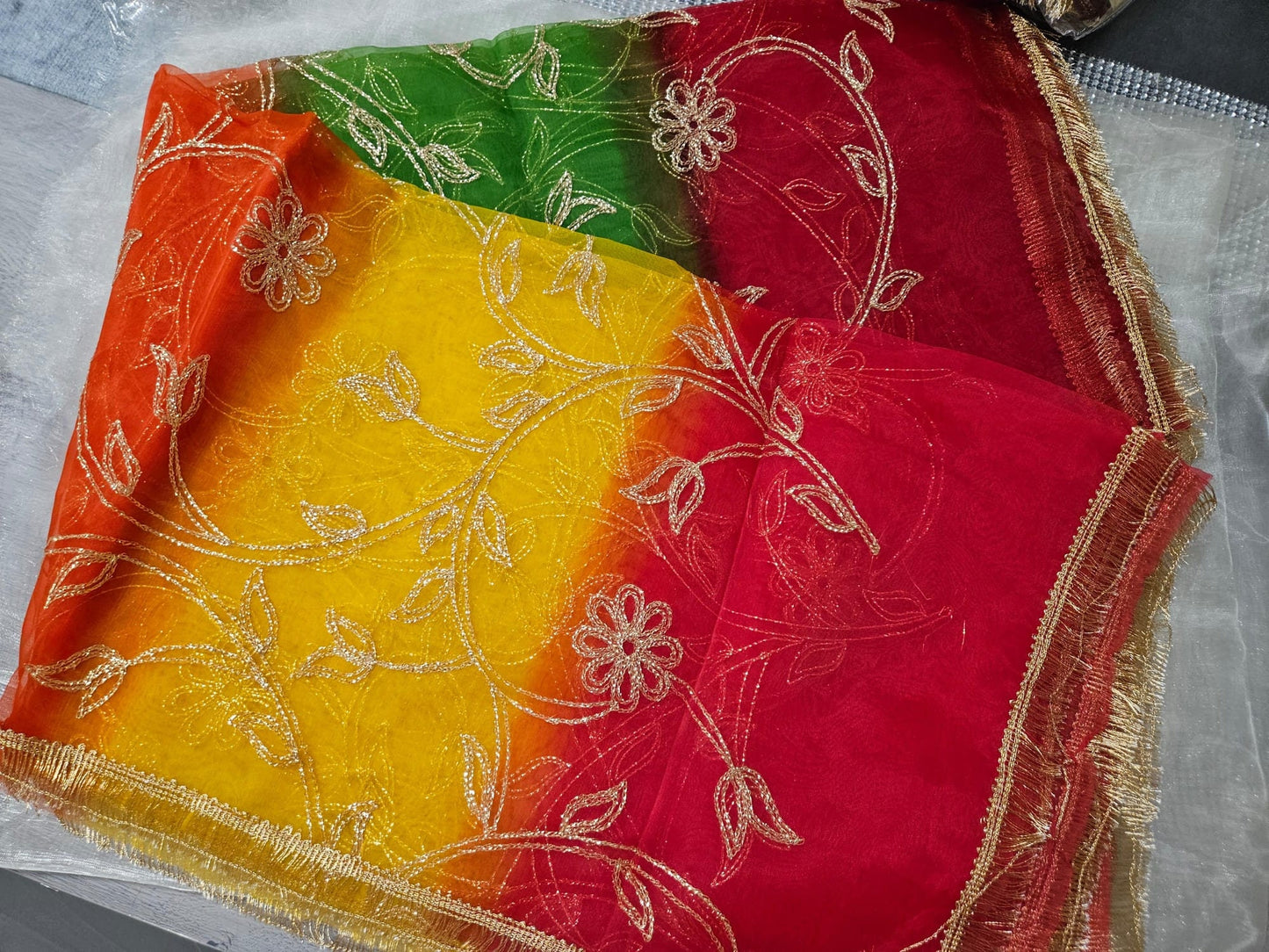 Gota Embroidered Multicolour Organza Dupatta For Mehndii Dholki
