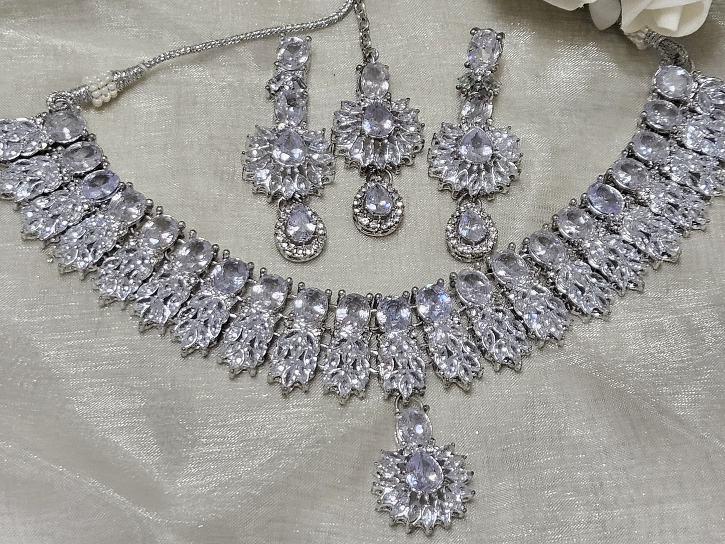Silver Plated Zircon Jewellery Sets With Stones