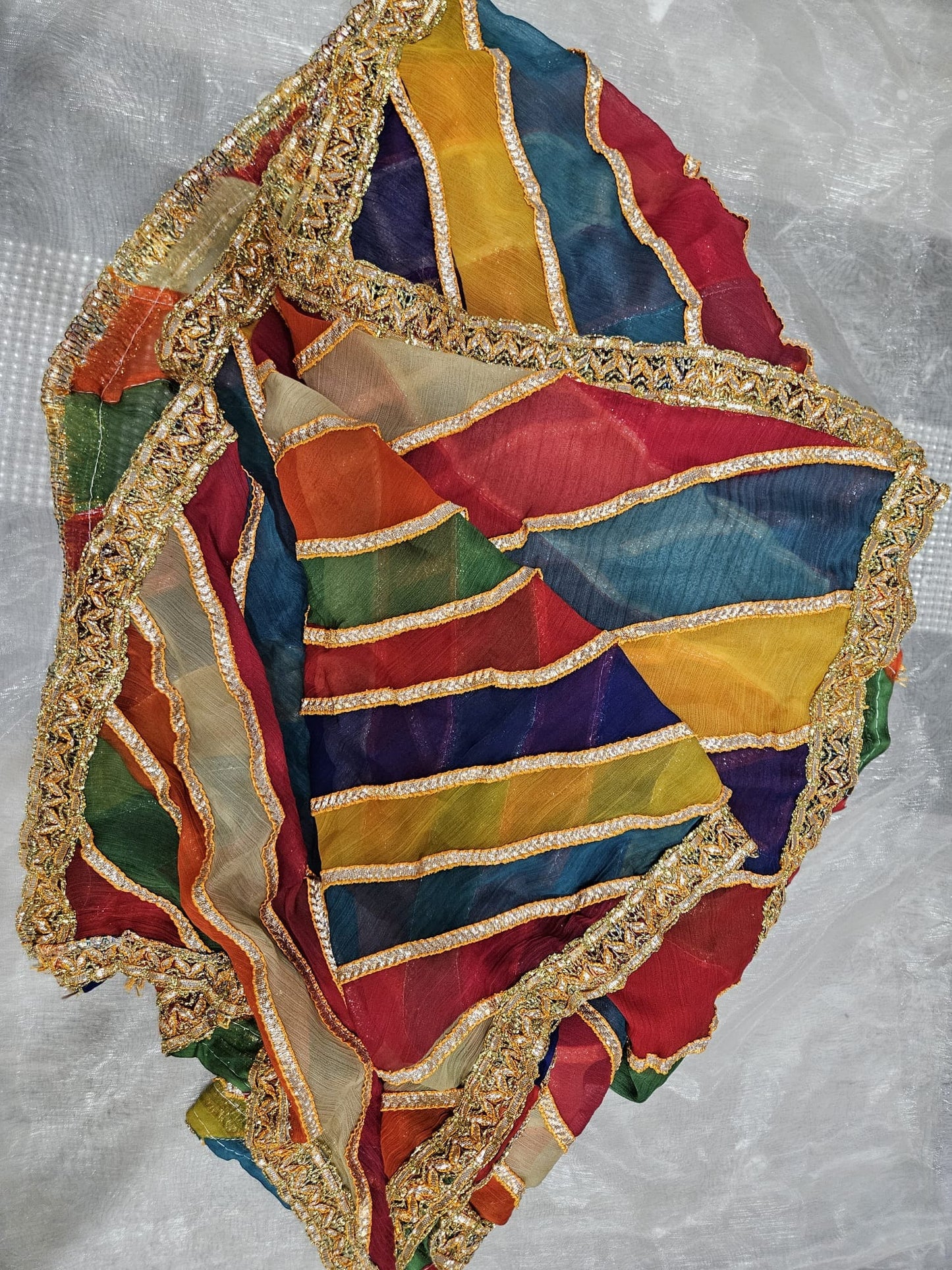 Multicoloured Rainbow Gotta Work Chiffon Dupatta Mehndi Dholki