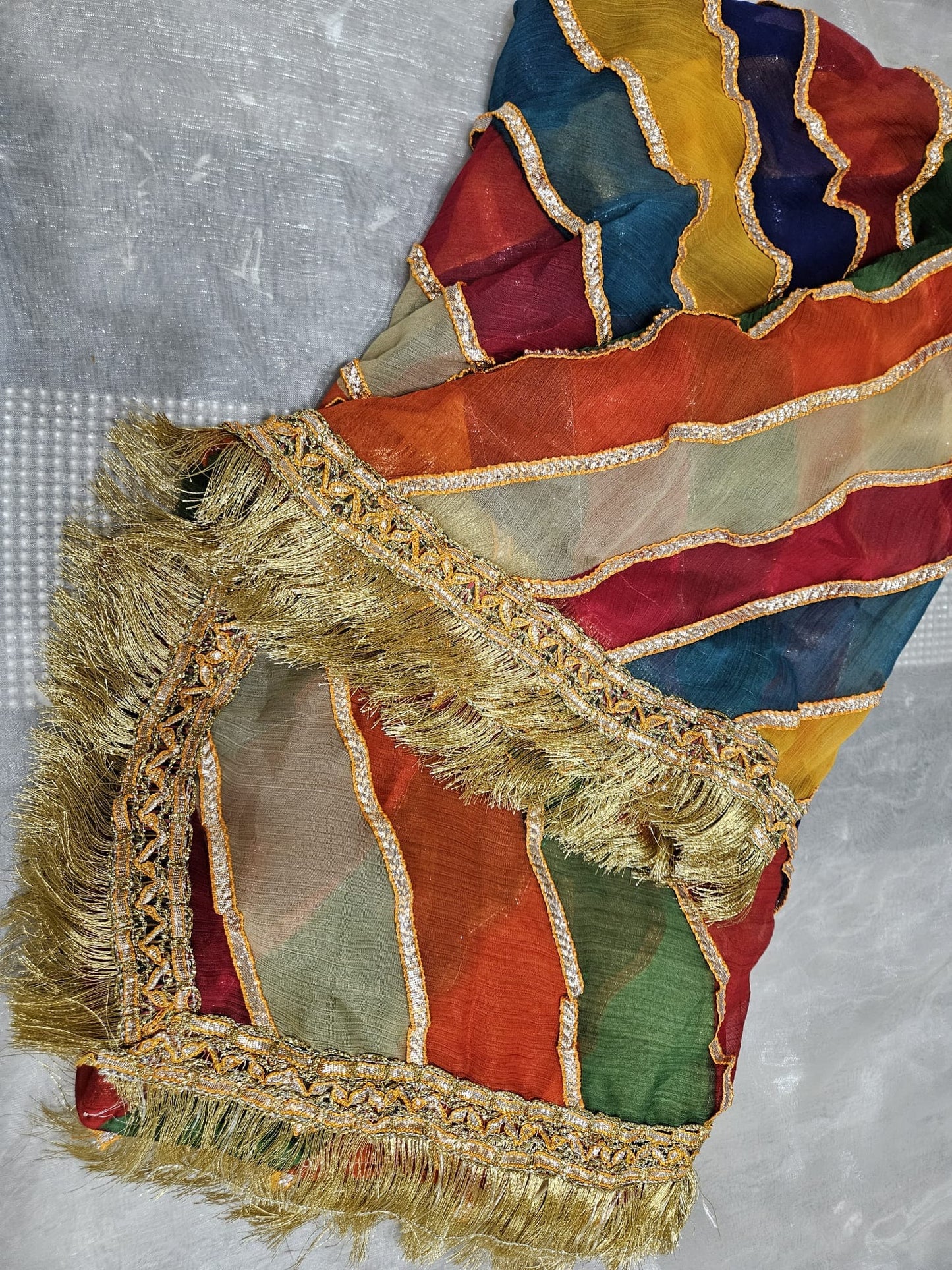 Multicoloured Rainbow Gotta Work Chiffon Dupatta Mehndi Dholki