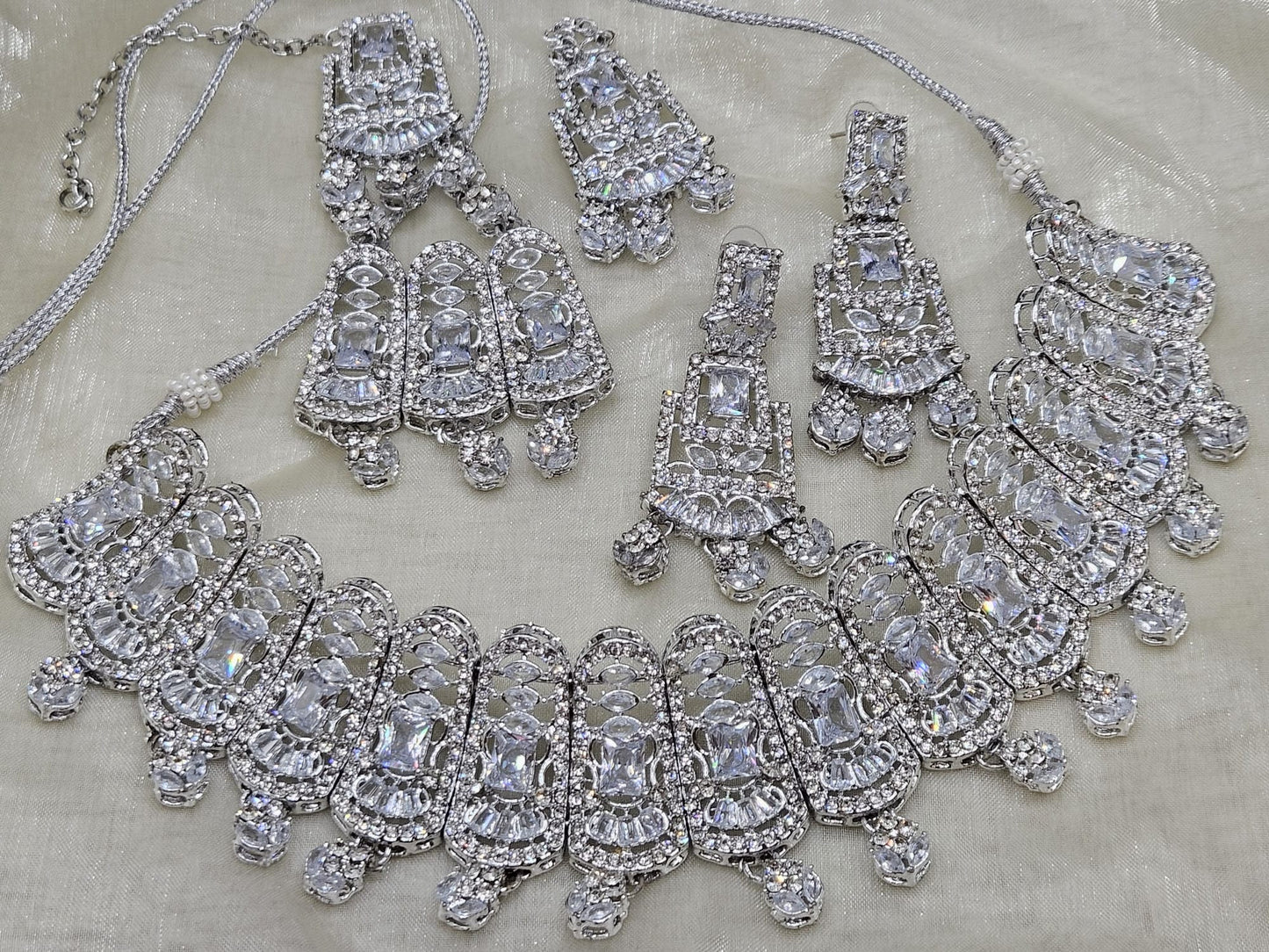 Traditional Silver Plated Zircon Stones  Bridal Jewellery Set
