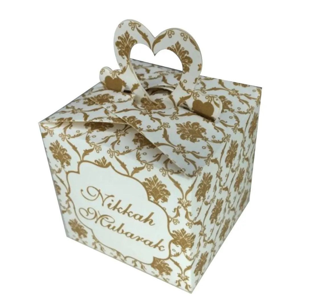 50 X Gold Cream Wedding Favour Boxes, Nikkah Mubarak Bid Boxes