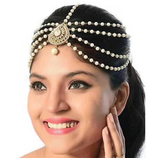 Antique Gold Plated Stone Maang Tikka Indian Wedding Jewellery
