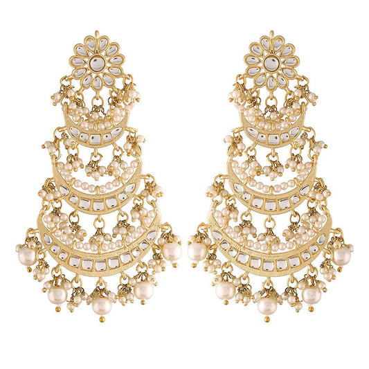 Bollywood Style Gold Finish Kundan & Pearl Dangler Earrings