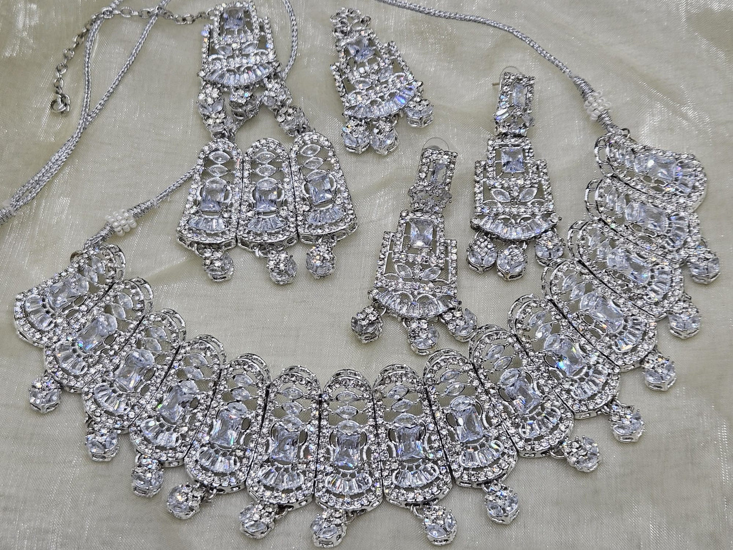 Traditional Silver Plated Zircon Stones  Bridal Jewellery Set