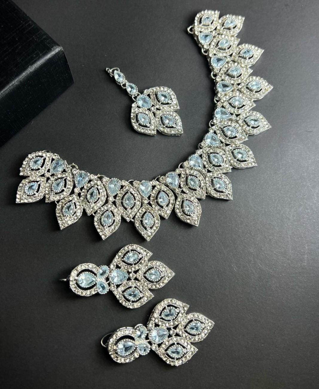 Silver Plated Asian Zircon Stone Sets Wedding Jewellery