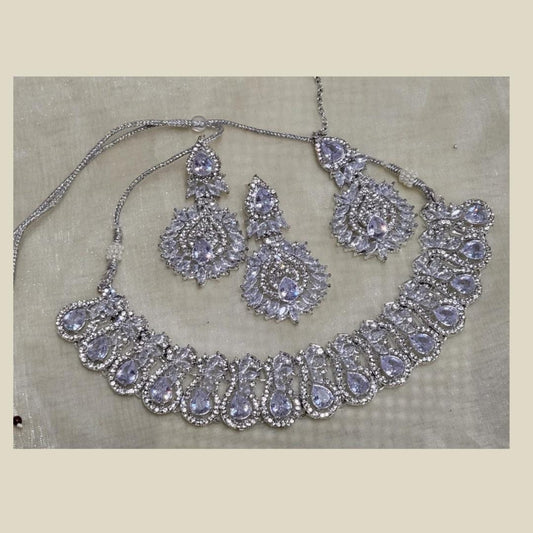 Indian Jewellery Silver Plated Zircon Necklace Sets