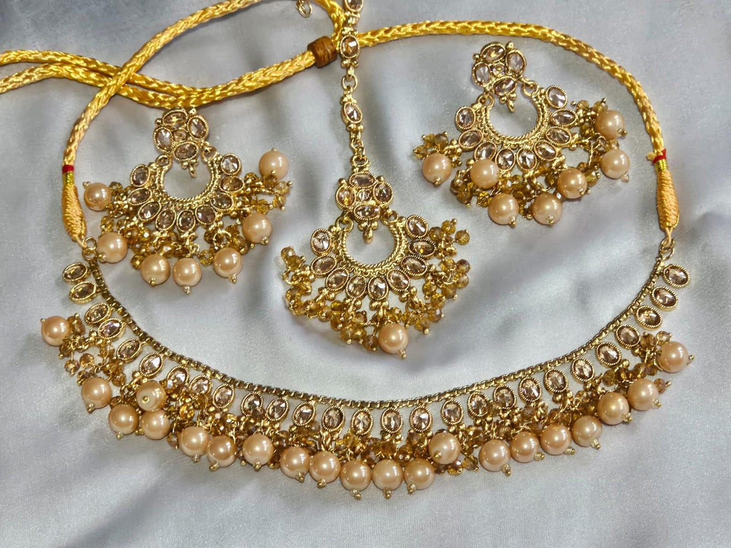 Traditional Kundan Style Full Jewellery Set With Pearls Crystals Gold
